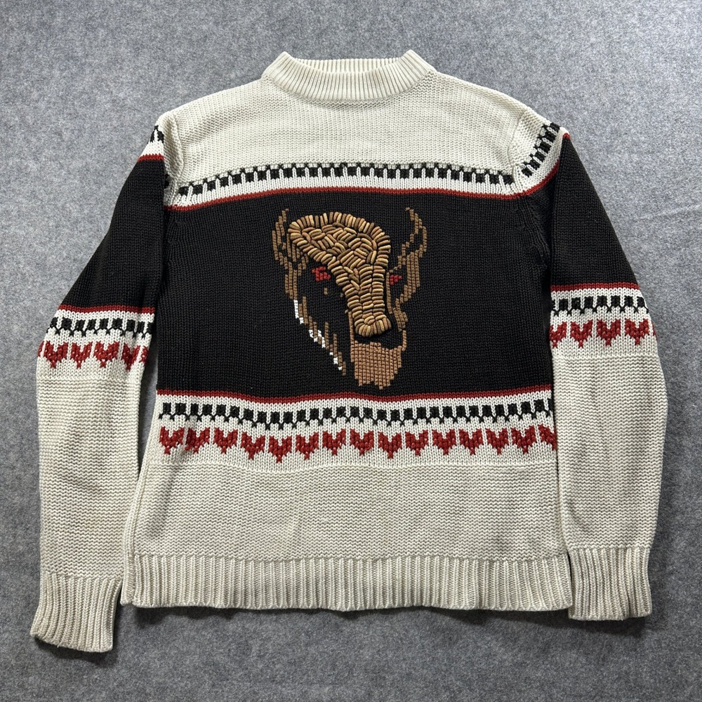 Silton California Buffalo Knit Sweater Mens Medium? Cream Black Vintage 70s Mock